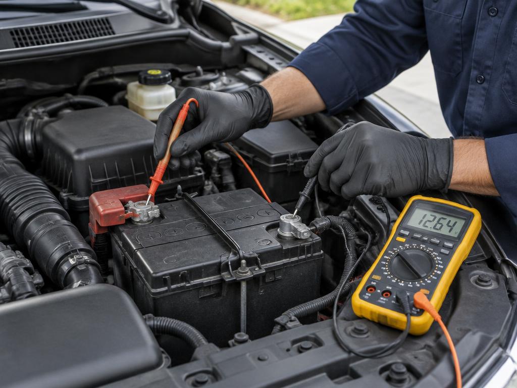 Battery terminal voltage testing with a multimeter